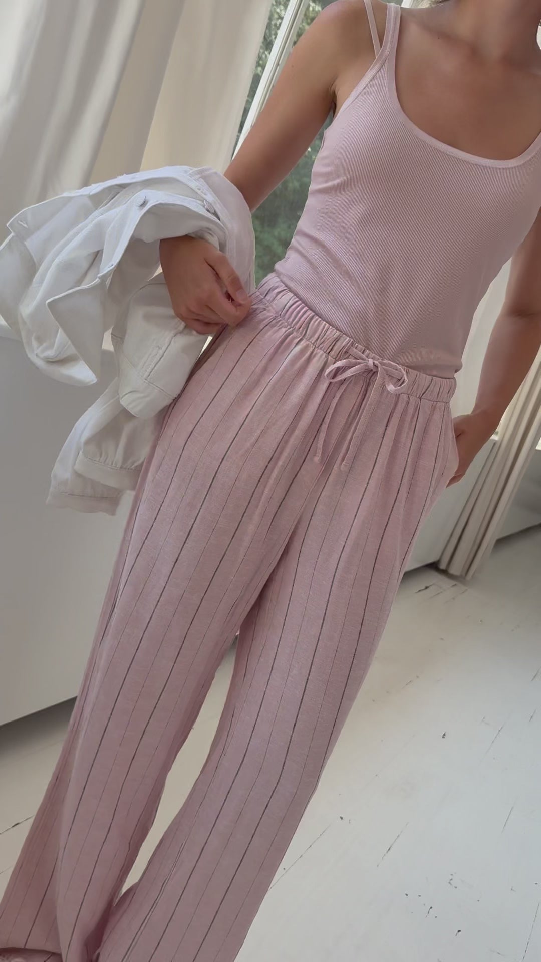 Gestreepte linnenblend broek LA SECONDE Roze