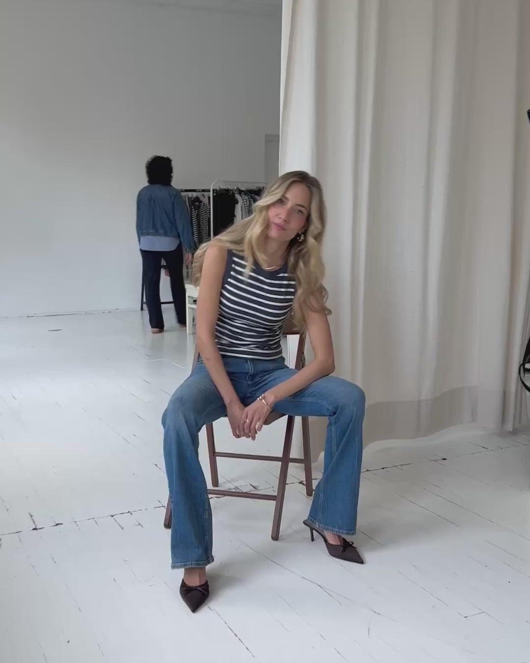 Gestreepte top LA LILY Denim-Ivoor