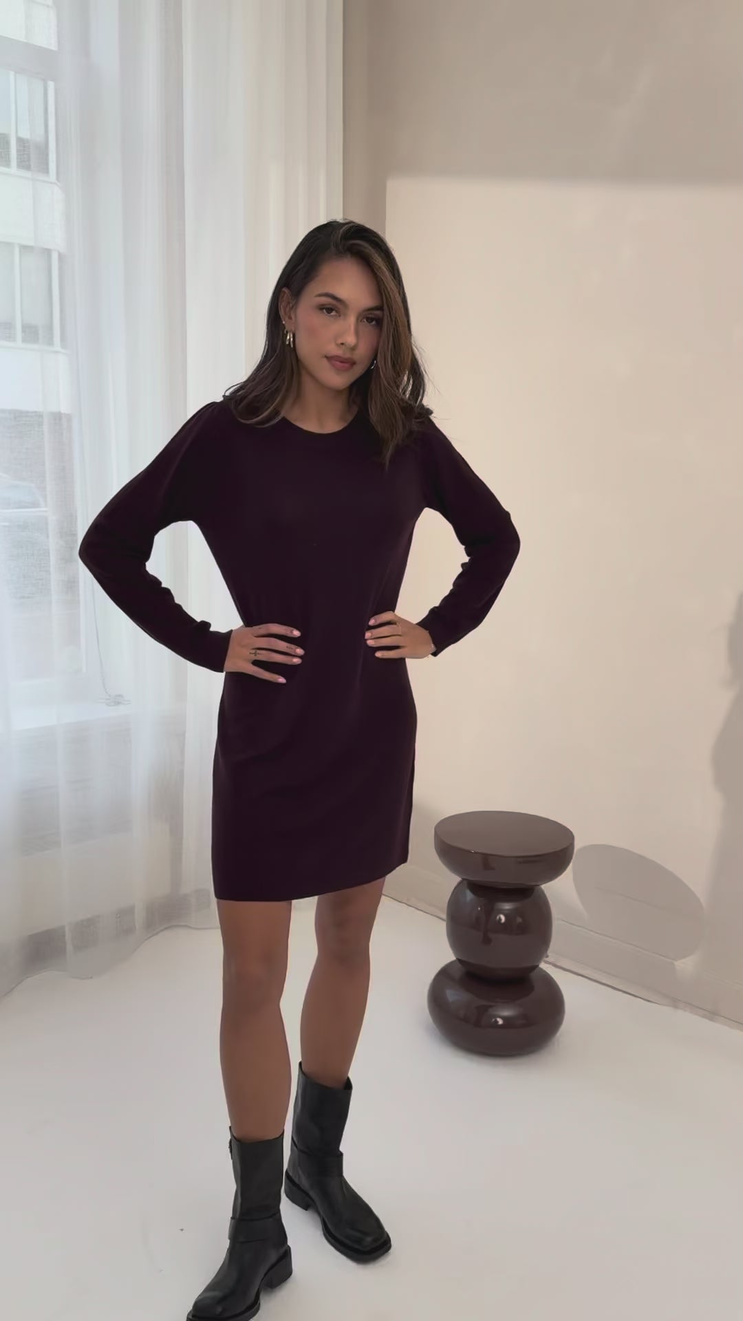 Merinowollen jurk LA MIMI Aubergine