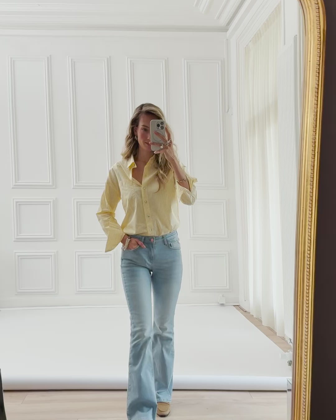Blouse LA PASCALLE Geel gestreept