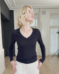 V-neck cable knit sweater LA JULYA Dark blue