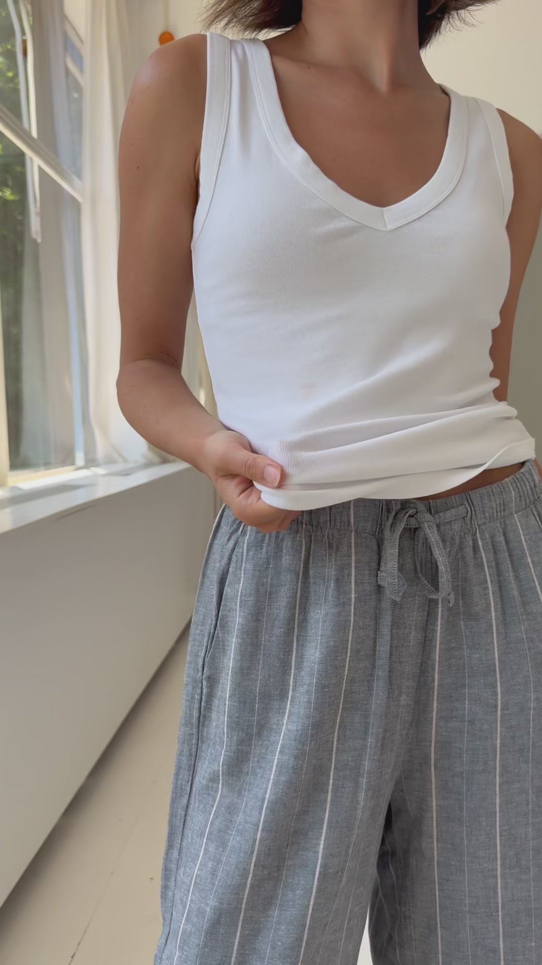 Gestreepte linnenblend broek LA SECONDE Jeansblue