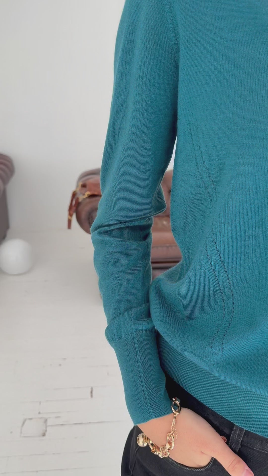 Merinotrui met knoopdetail LA MADELEINE Dark Teal