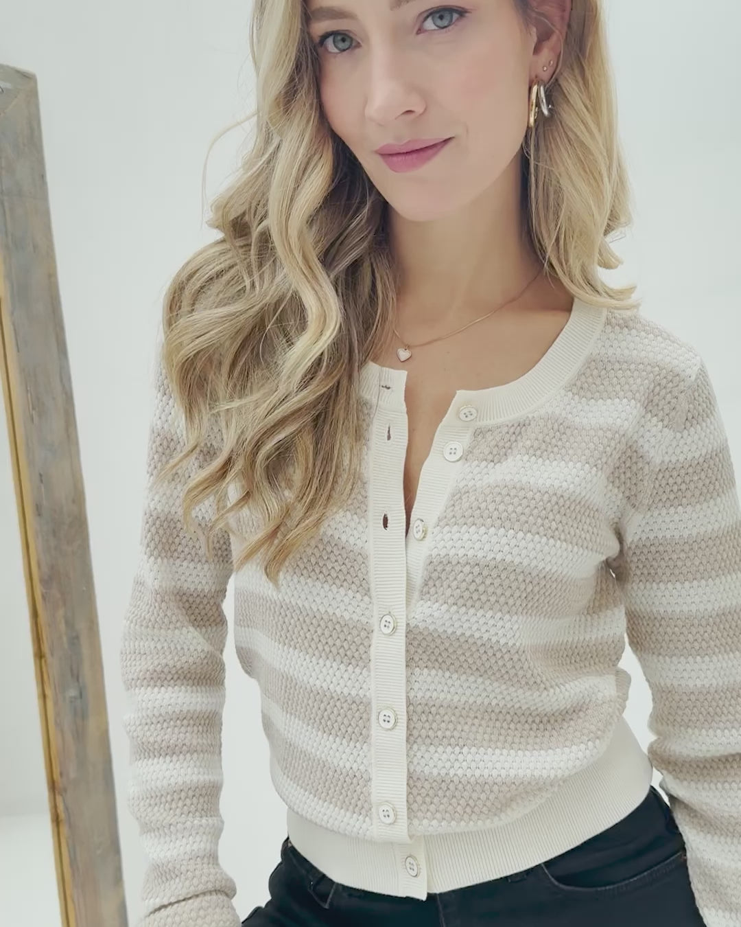 Striped cardigan L'ARLES Ivory-Sand