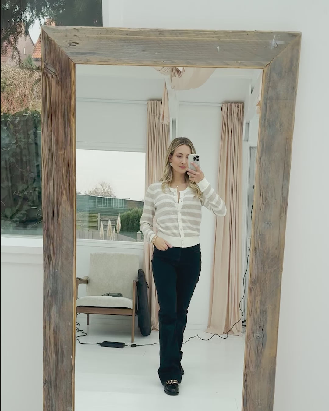 Striped cardigan L'ARLES Ivory-Sand