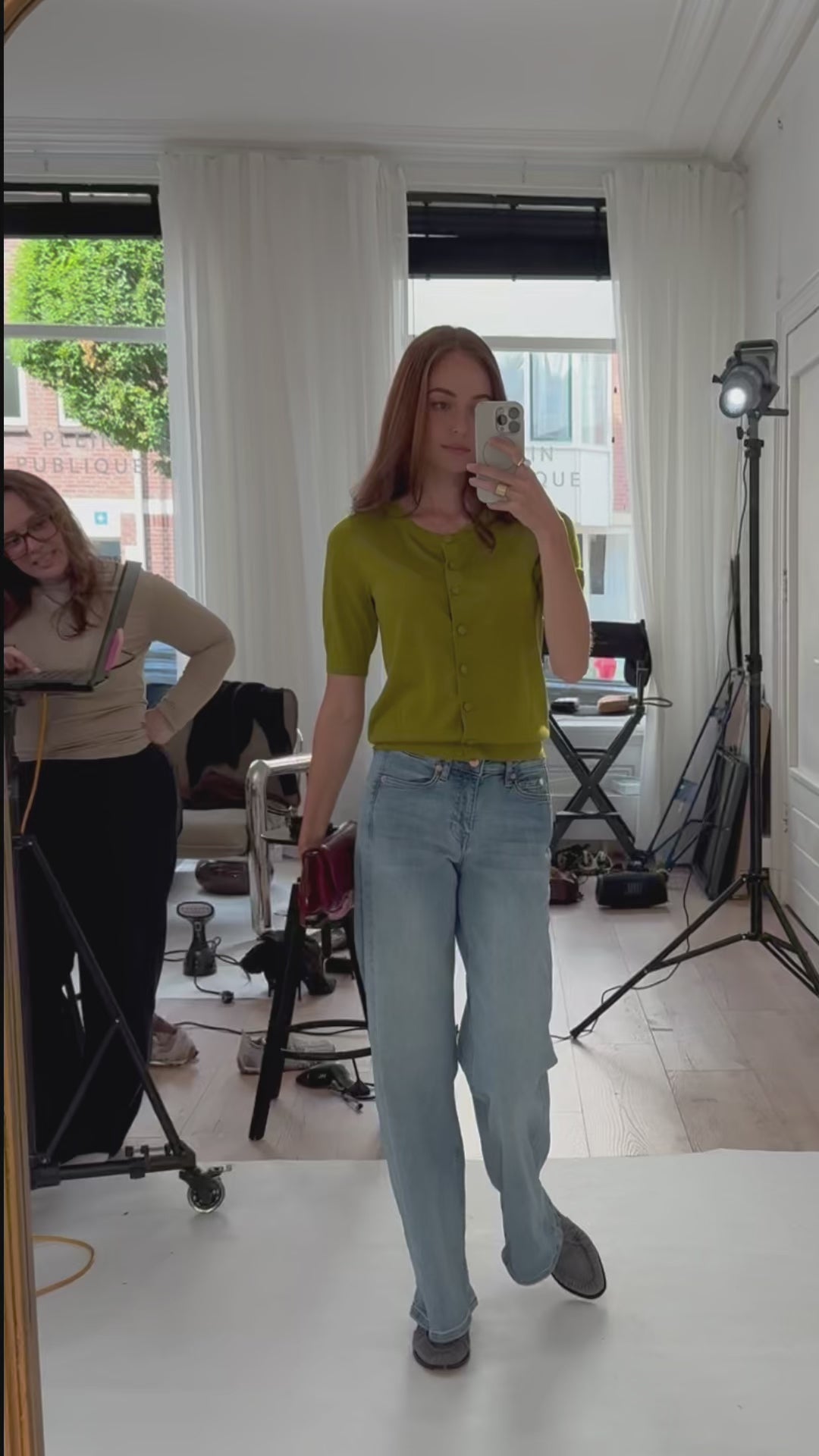 Merinowol zijde vestje LA LORAINE Olijfgroen