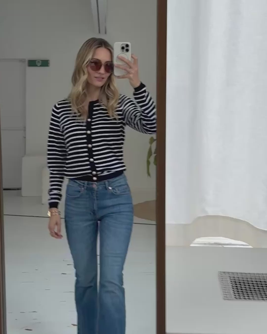 Gestreifter Cardigan LA MONACO Dunkelblau-Ivory