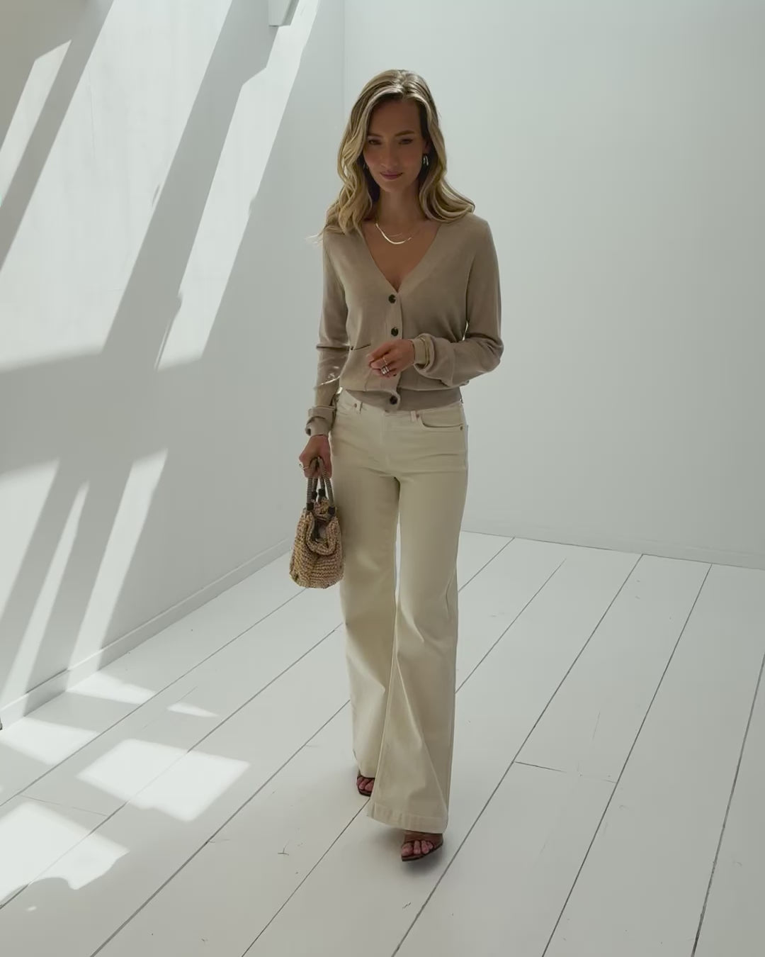 Merino wool cardigan LA DONNA Sand