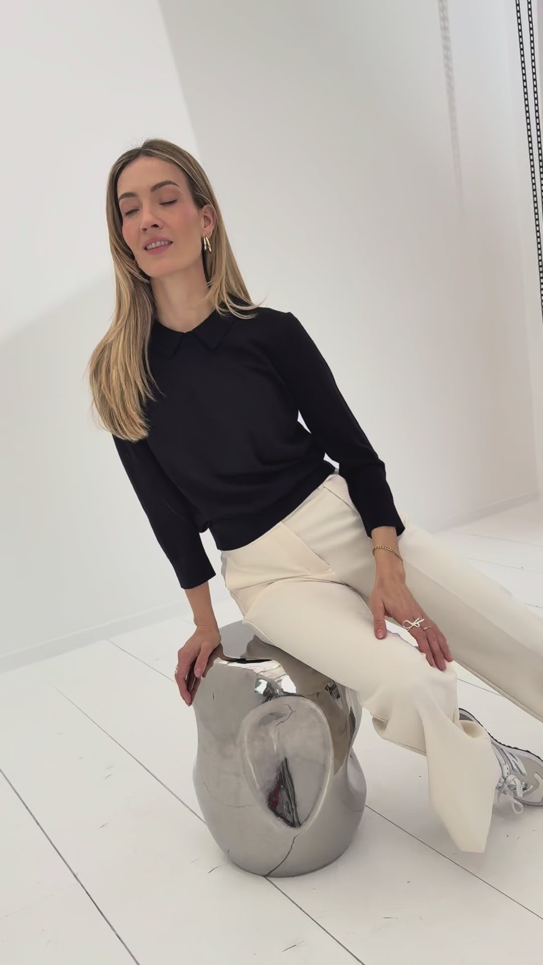 Merino-Pullover mit Polokragen LA MARCEAU Dunkelblau