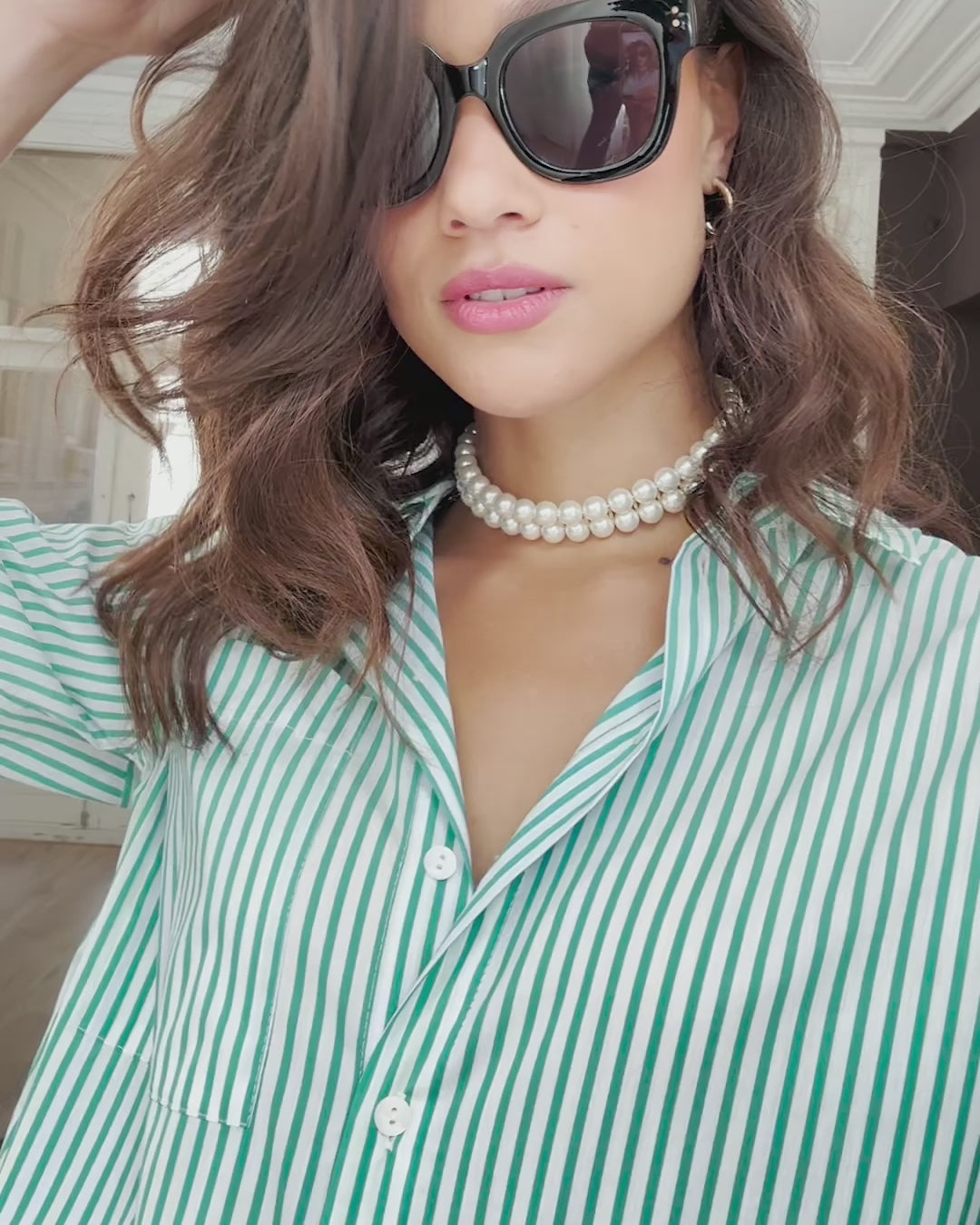 Blouse LA PASCALLE white-green striped