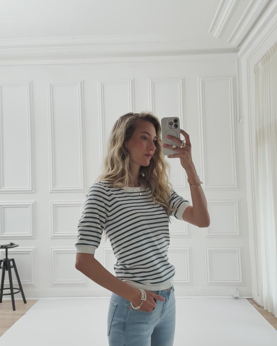 Striped sweater LA MILOU Bordeaux-Ivory