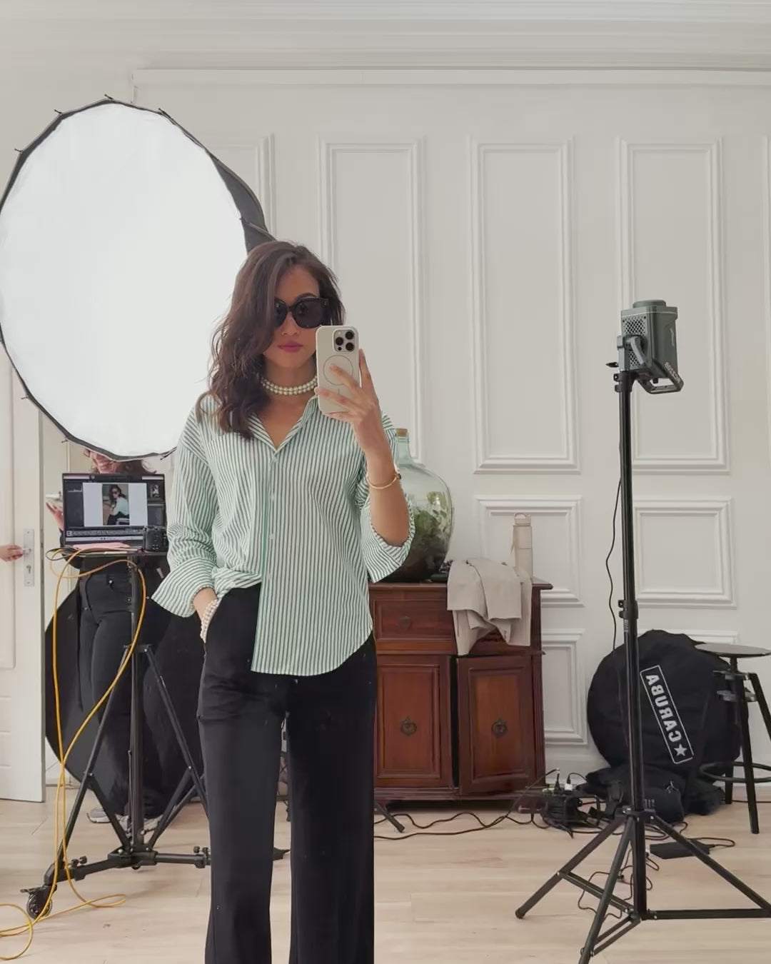 Blouse LA PASCALLE white-green striped