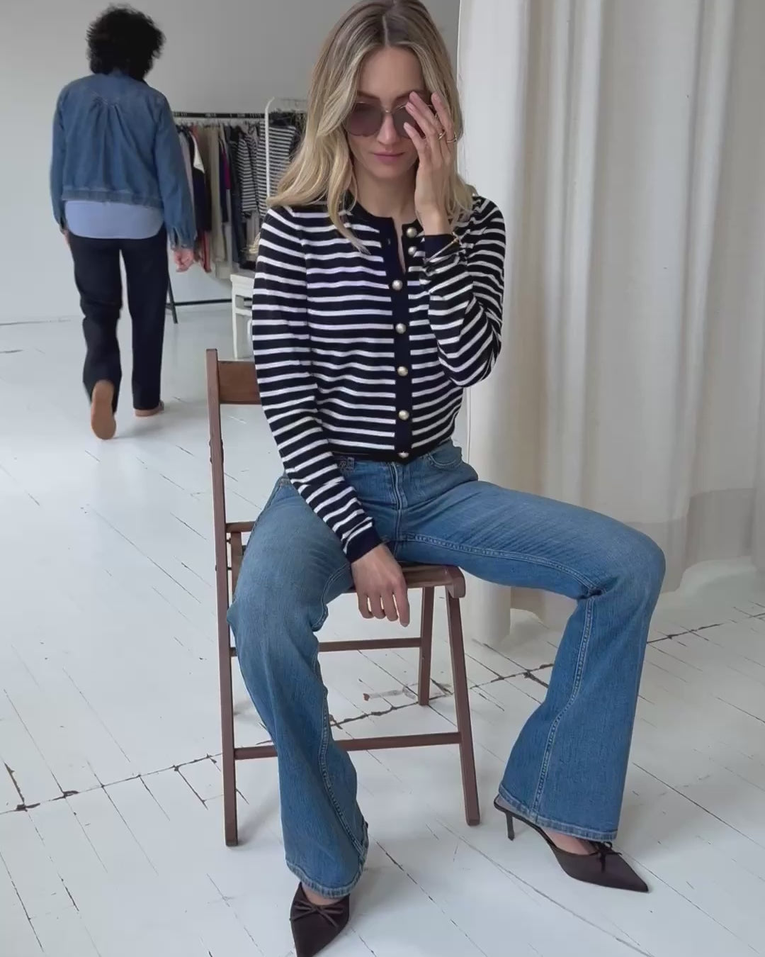 Gestreifter Cardigan LA MONACO Dunkelblau-Ivory