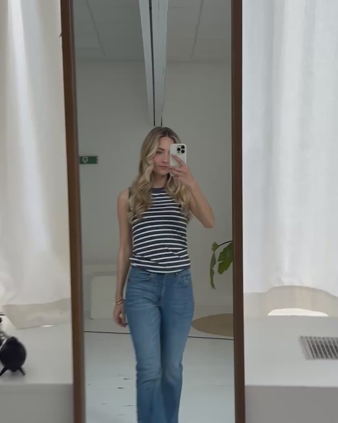 Gestreepte top LA LILY Denim-Ivoor