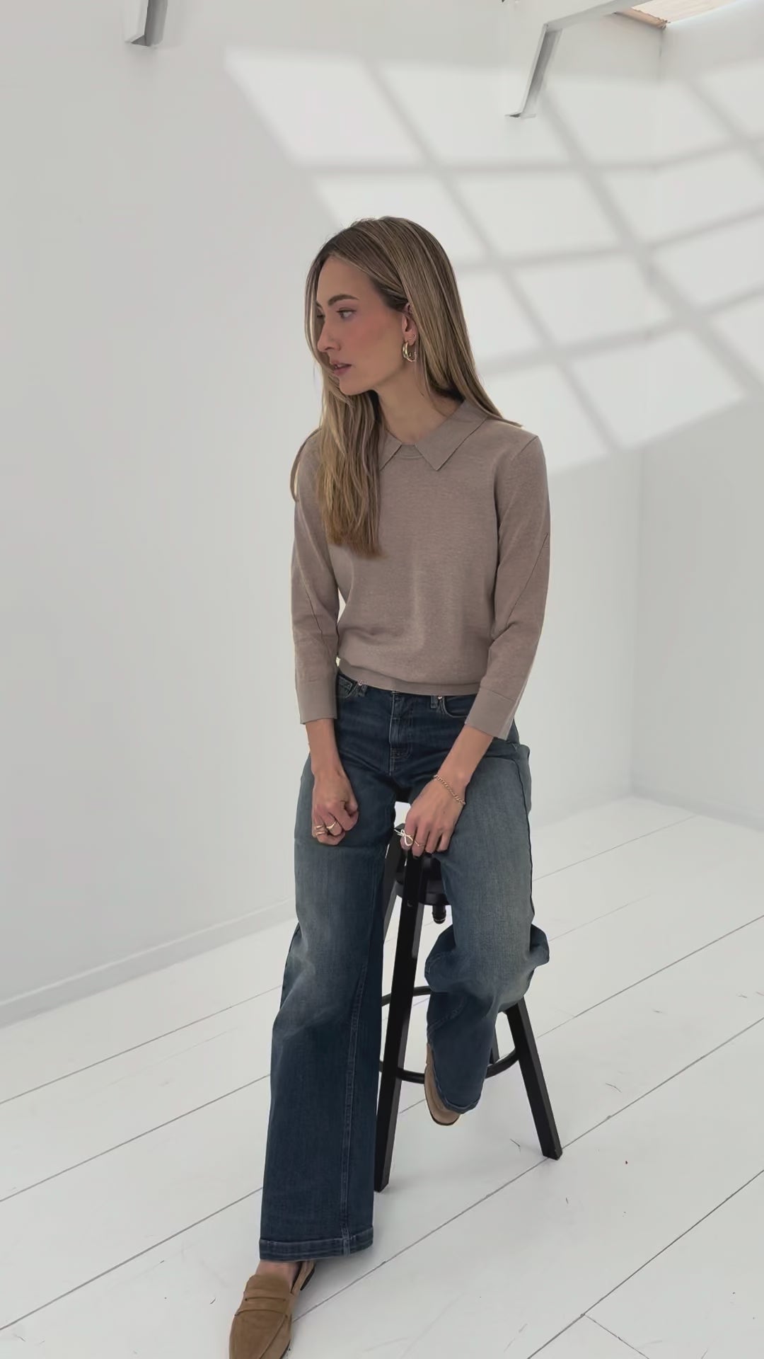 Merino sweater with polo collar LA MARCEAU Sand