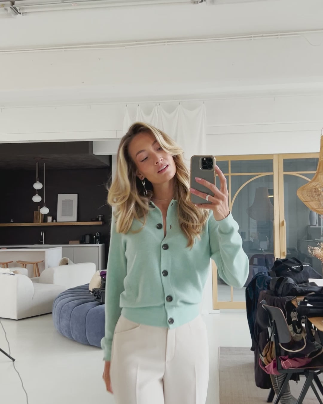 Cardigan polo collar LES VINGT Seafoam