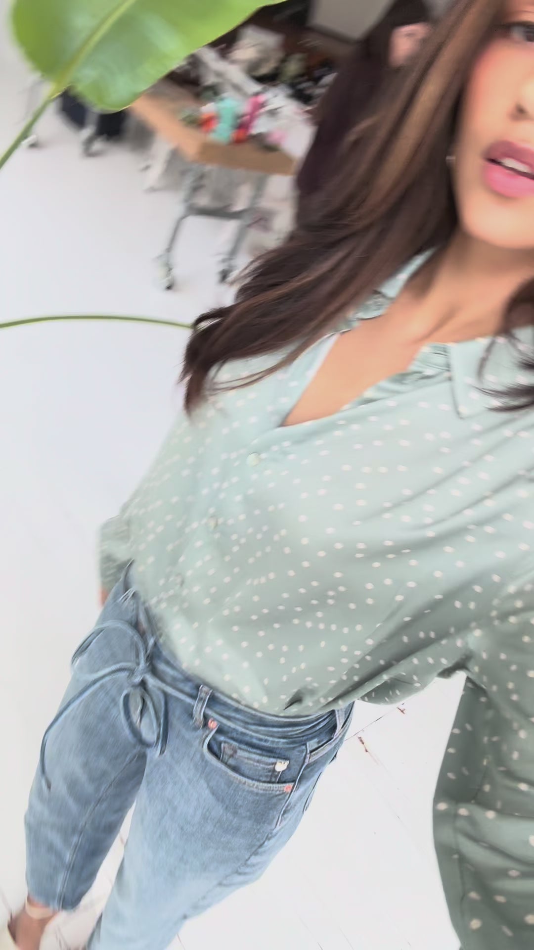 Blouse LA SEZANNE Dot Mist Green - Ivory