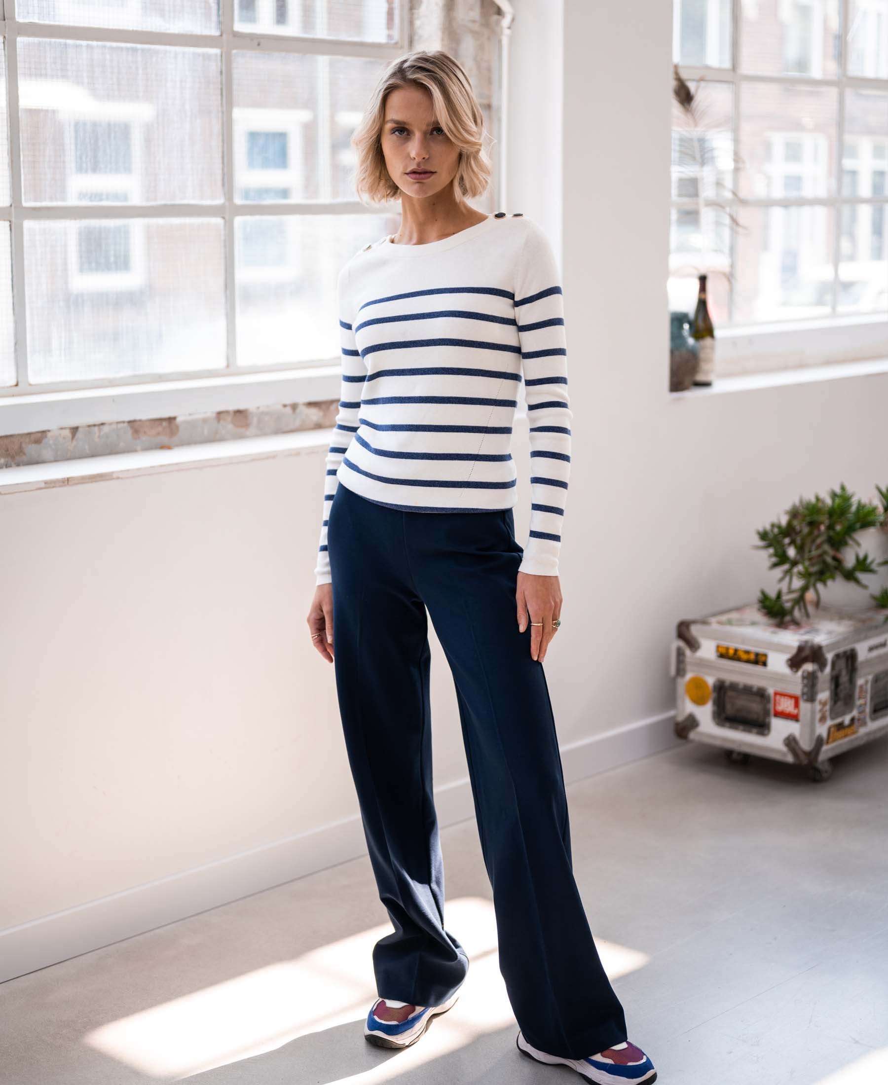 Bretonse trui L'ELISA Ivoor- Denimblauw