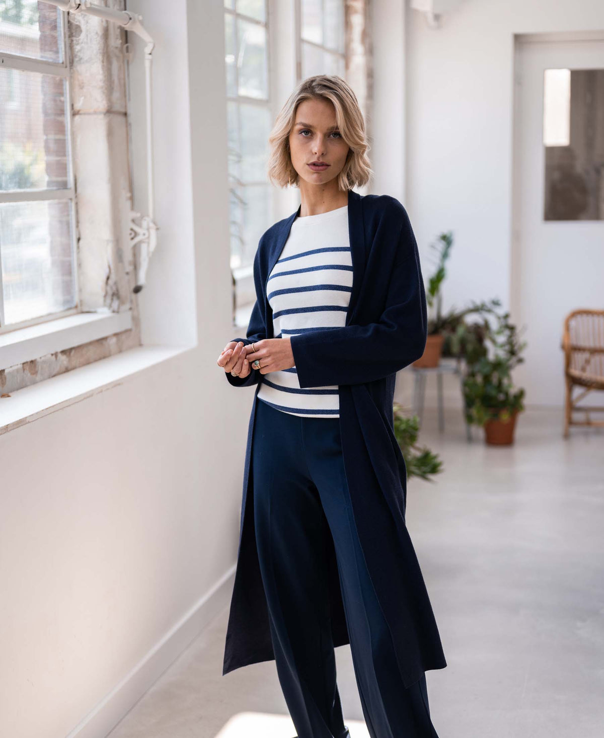 Bretonischer Pullover L'ELISA Ivory- Denim blau