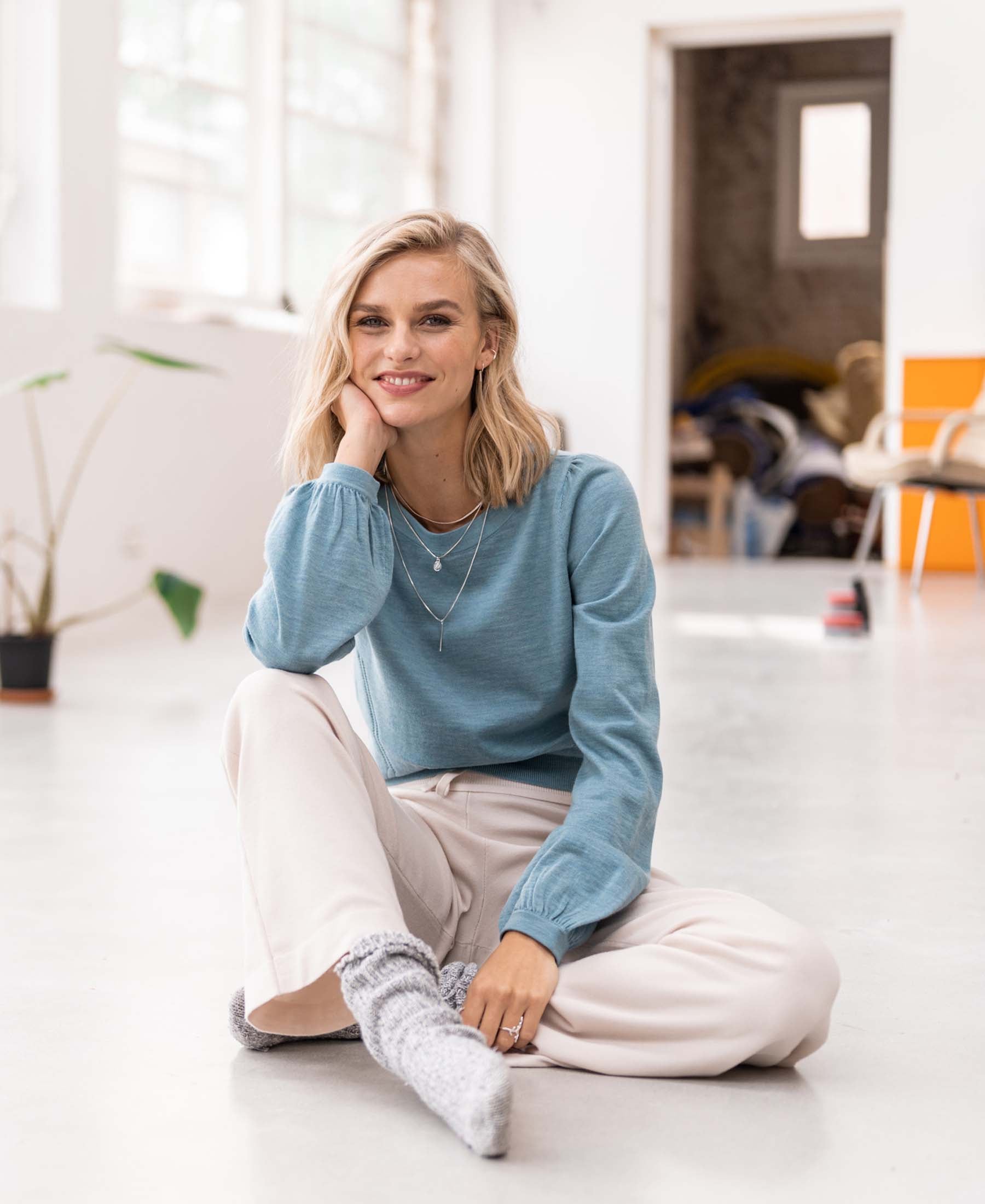 Merino sweater LA COEUR misty blue