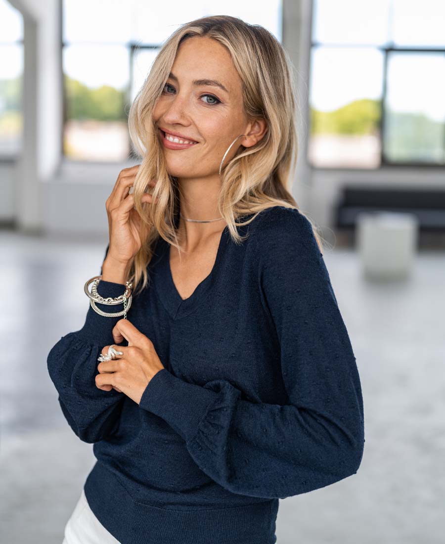 Merino V-neck sweater LA VICTORIA Dark blue