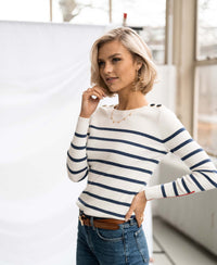 Bretonischer Pullover L'ELISA Ivory- Denim blau