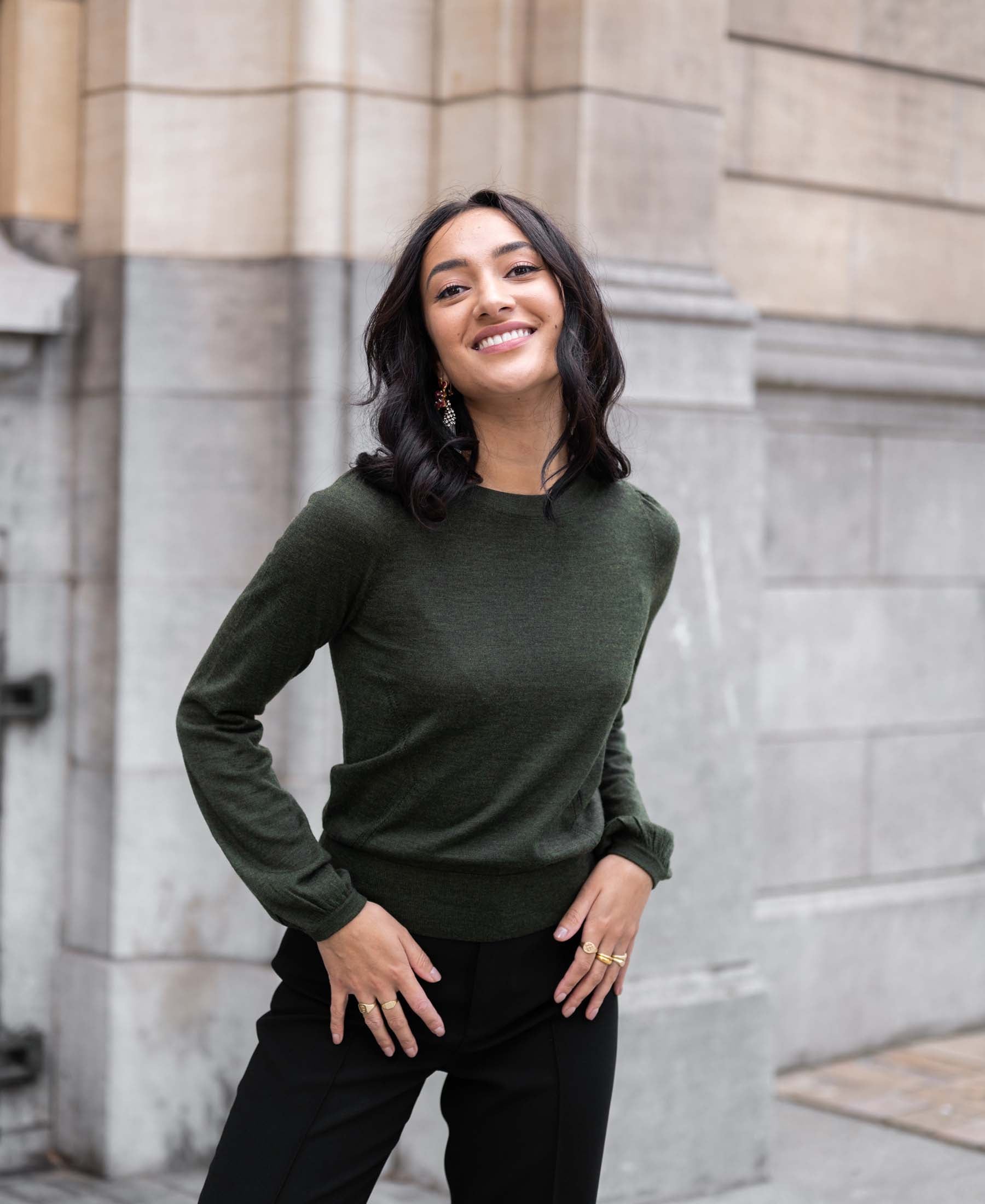 Merino trui LA COEUR in Bottlegreen