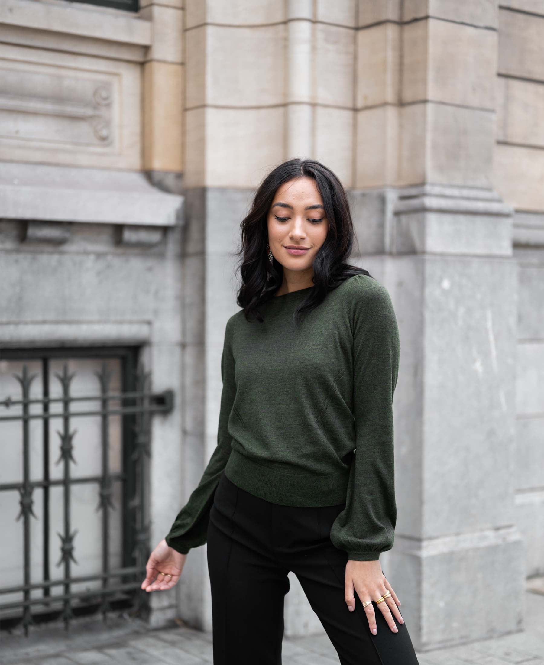 Merino trui LA COEUR in Bottlegreen