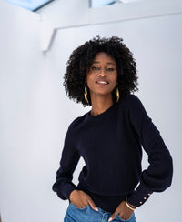 Pullover aus Merinowolle LA MARIS Dunkelblau-Gold