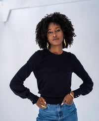 Pullover aus Merinowolle LA MARIS Dunkelblau-Gold