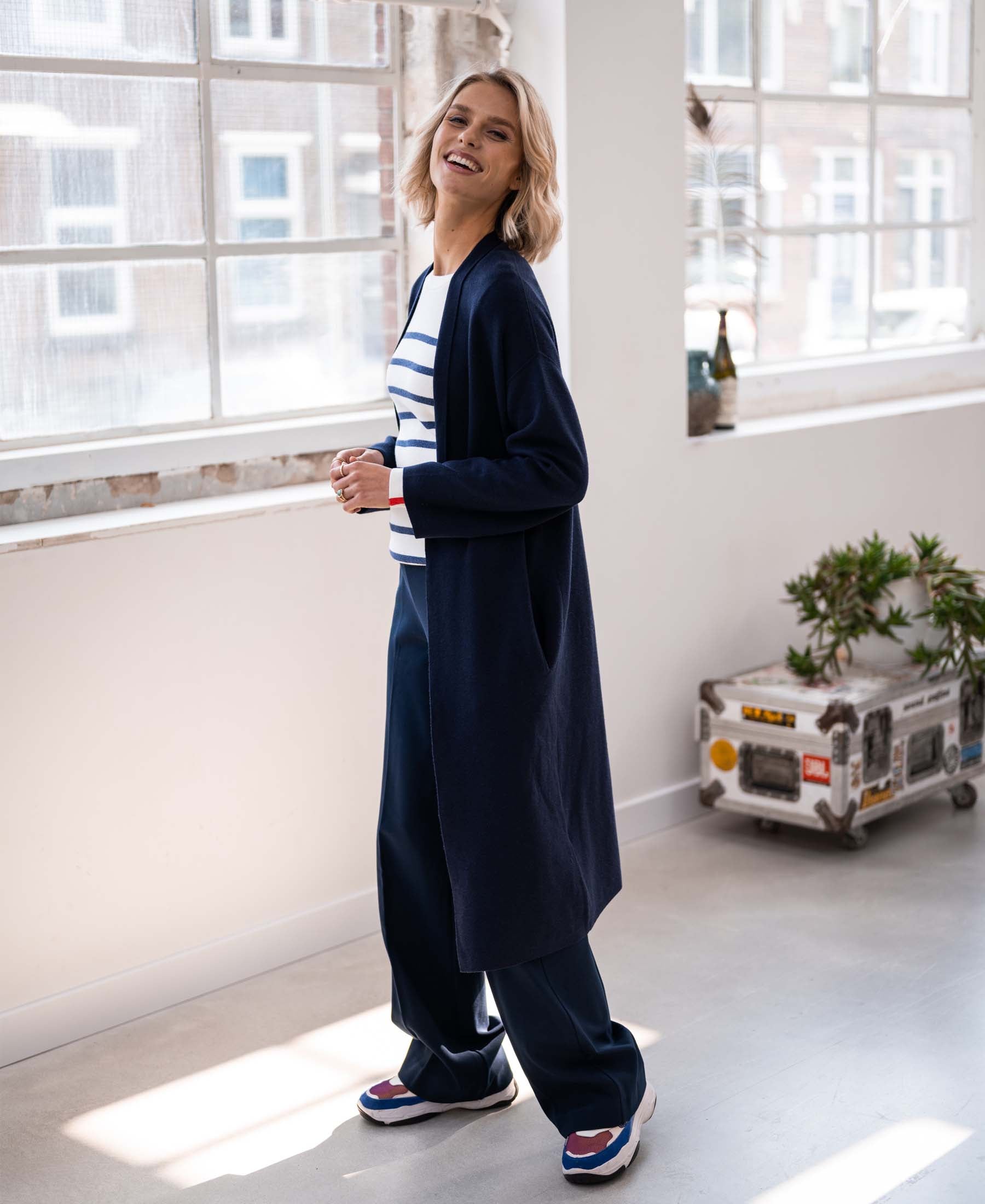 Bretonischer Pullover L'ELISA Ivory- Denim blau