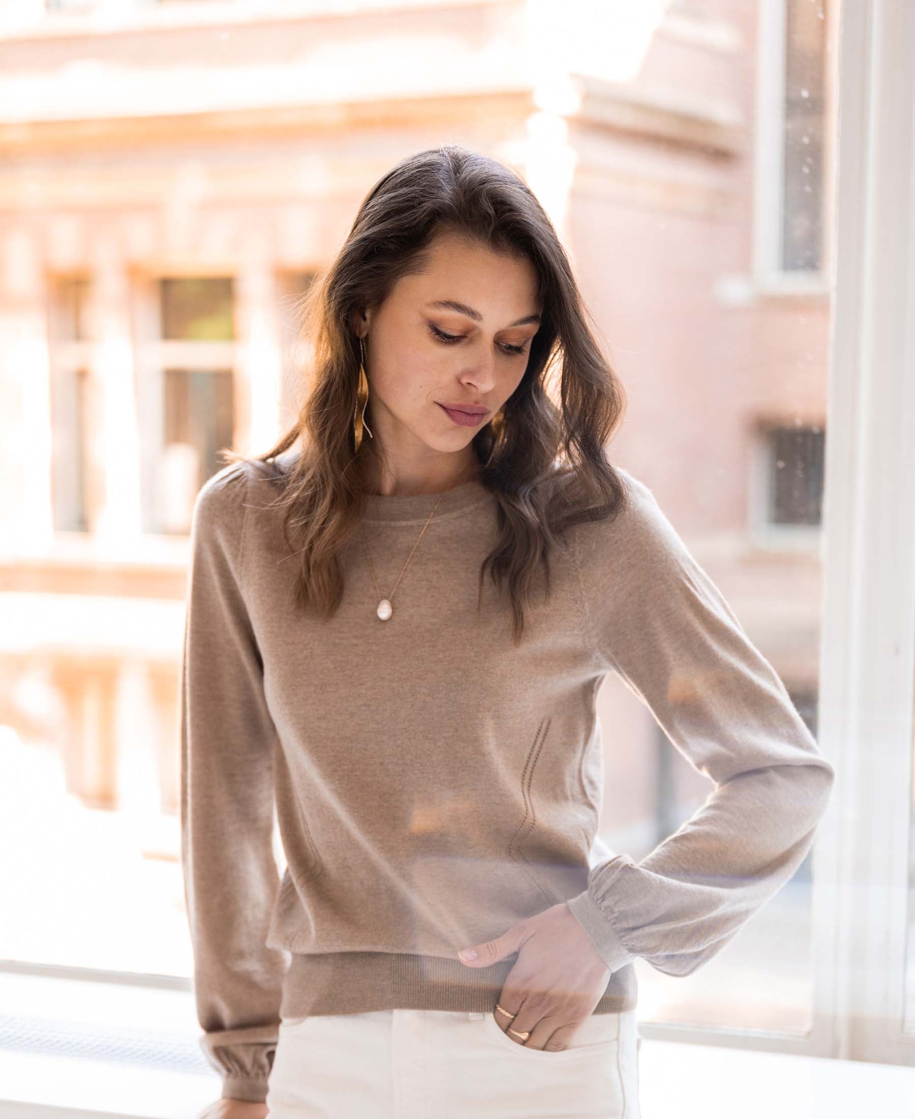Merino sweater LA COEUR in sand