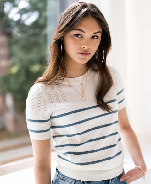 Striped sweater LA ZOE Ivory - Denim blue